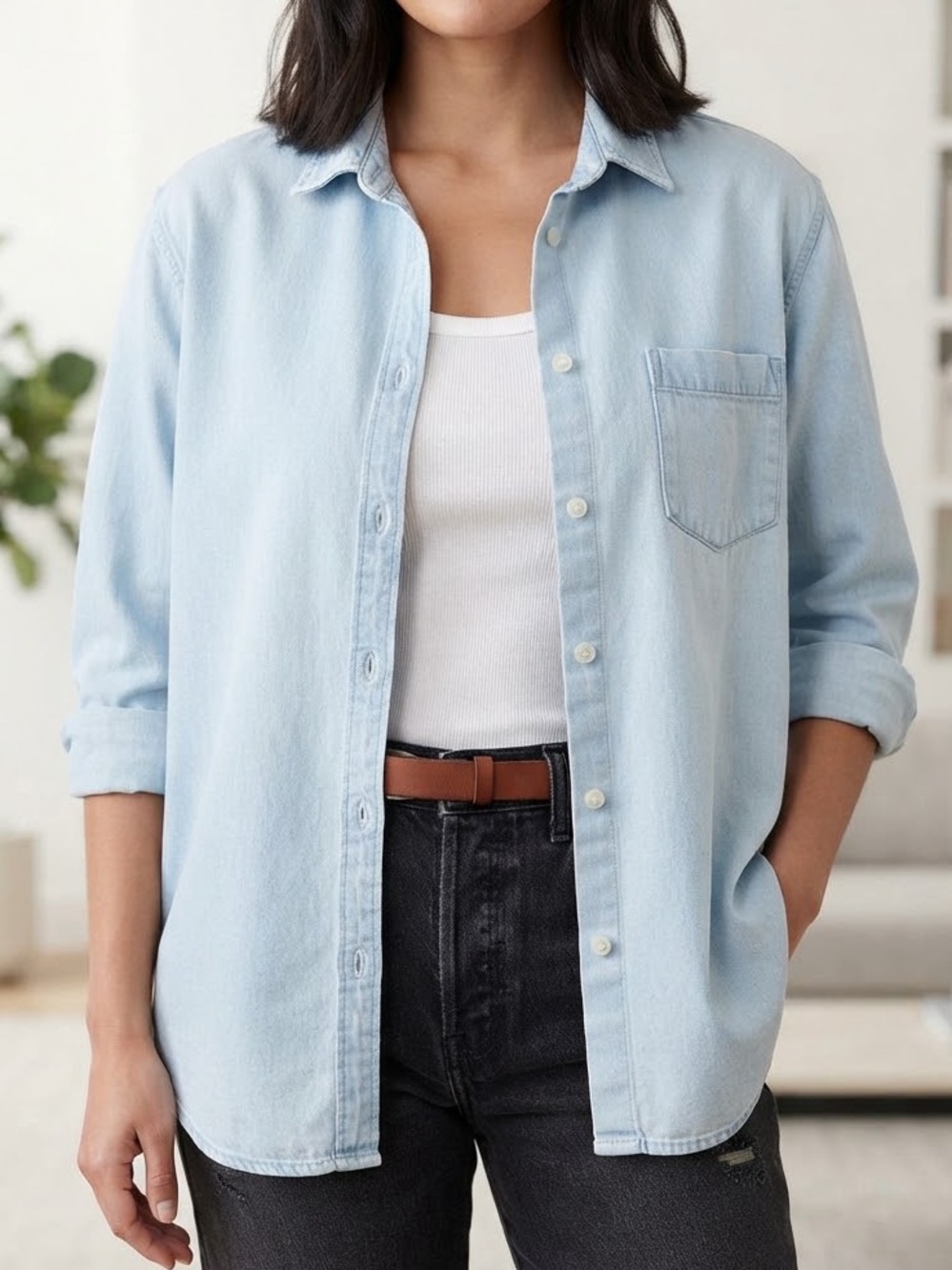 Old Navy Light Blue Denim Chambray Button-Up Shirt